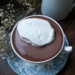 French hot chocolate with whipped cream on top. Dried flowers as decoration