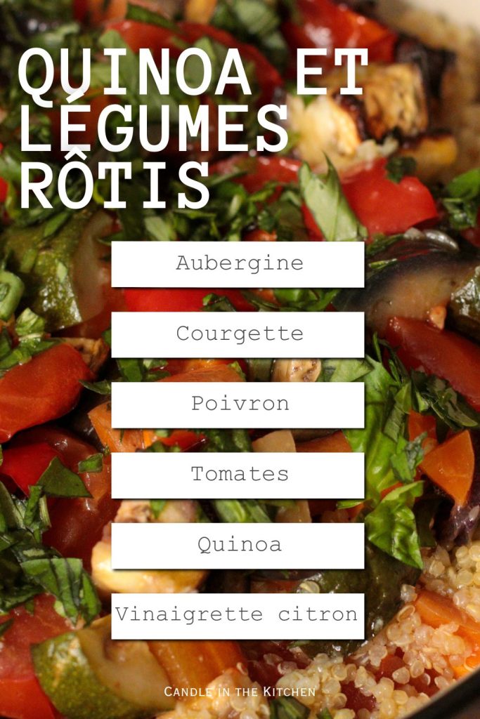 Roast Veg with quinoa salad pinterest graphic in french
