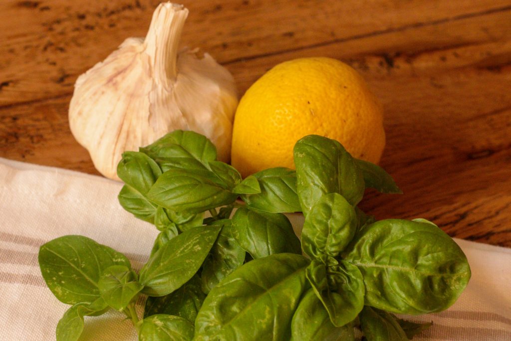 garlic, lemon and basil for sweet basil dressing
