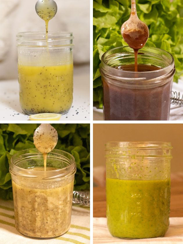 4 Easy Homemade Salad Dressings
lemon poppy seed dressing Asian style balsamic vinaigrette apple cider and herb vinaigrette sweet basil  salad dressing with lemon and honey