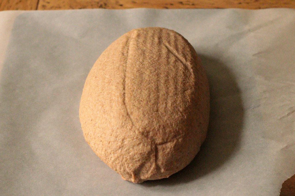 whole wheat artisan loaf after cold fermentation