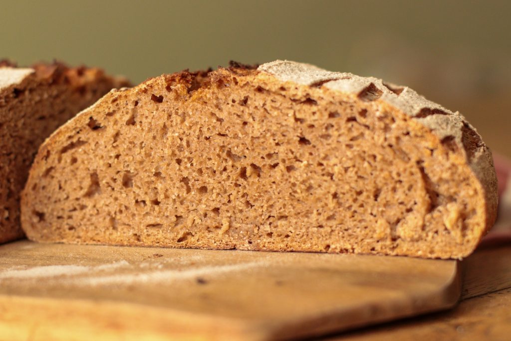 crumb of loaf made with whole wheat fresh milled flour