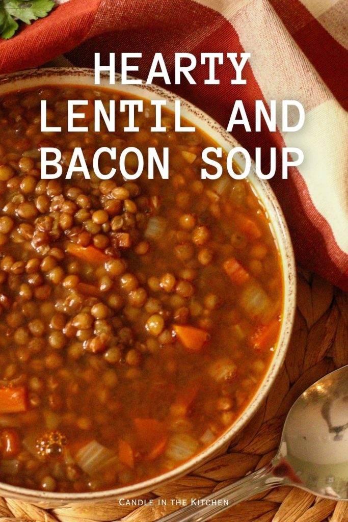 Soupe de lentilles au bacon pinterest graphic in english