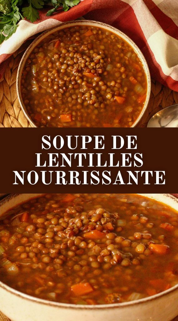 soupe de lentilles au bacon pinterest graphic in french