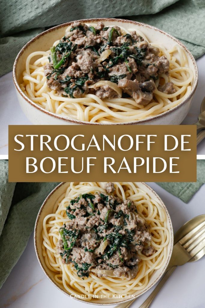 ground beef stroganoff recipe pinterest graphic in french