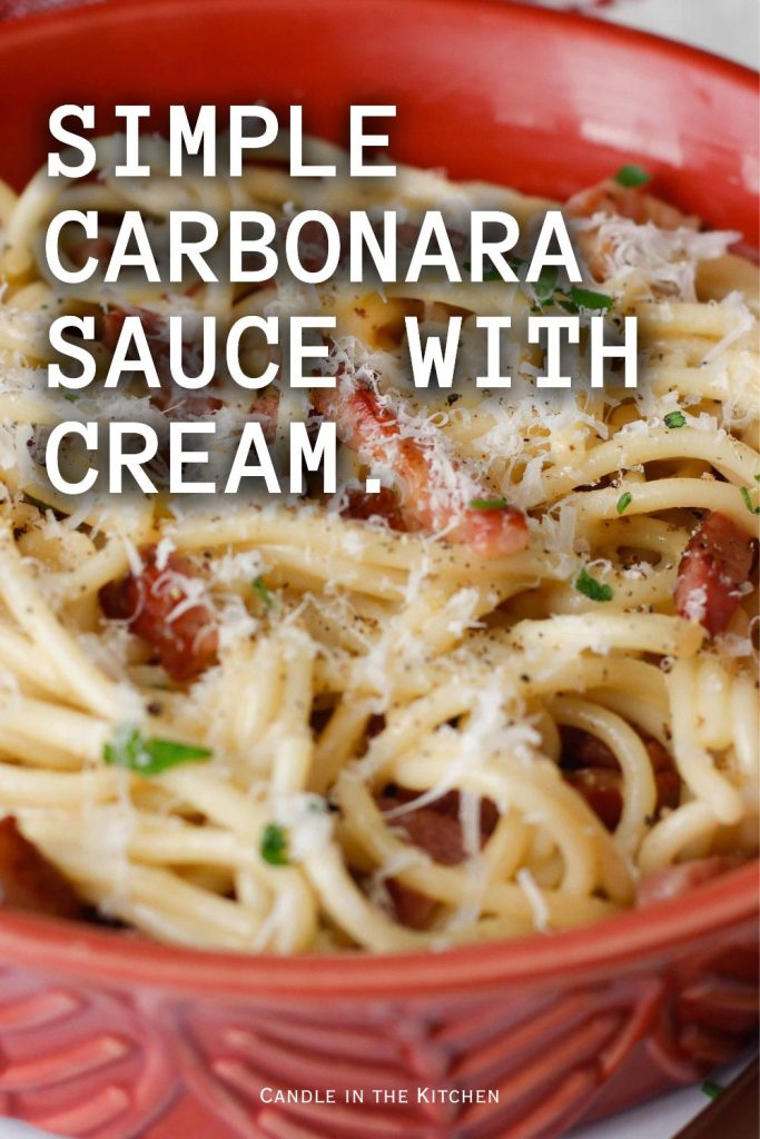 Creamy Pasta carbnoara recipe pinterest graphic english