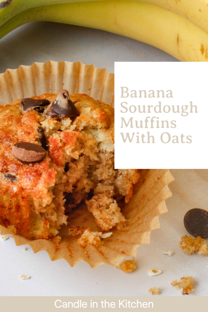 sourdough banana oat muffins with chocolate chips pinterest graphic english